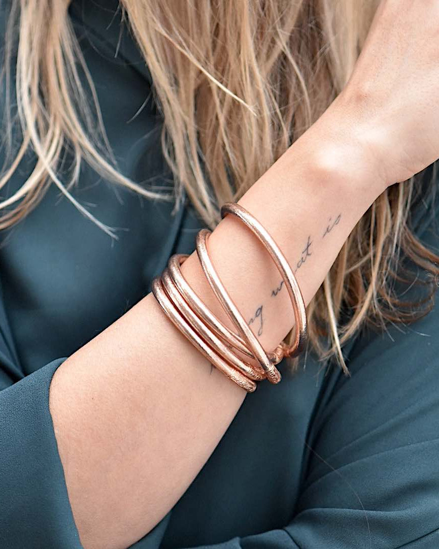 Original Gold Leaf Temple Bangle with Mantra | Champagne Gold