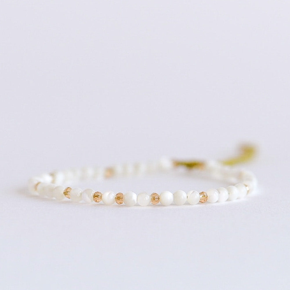 White Shell Adjustable Gemstone Bracelet by Manipura Malas at