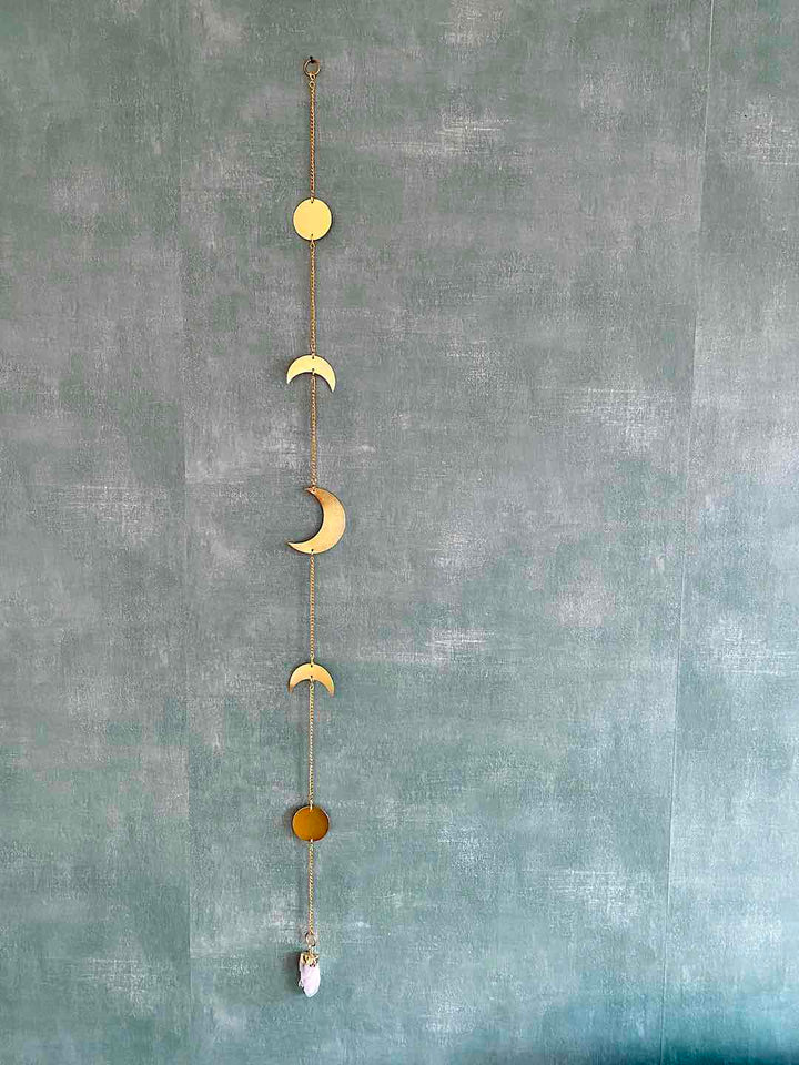 Moon Cycle Wall Garland Sling with a Crystal Cluster Pendant (5 moon phases)  