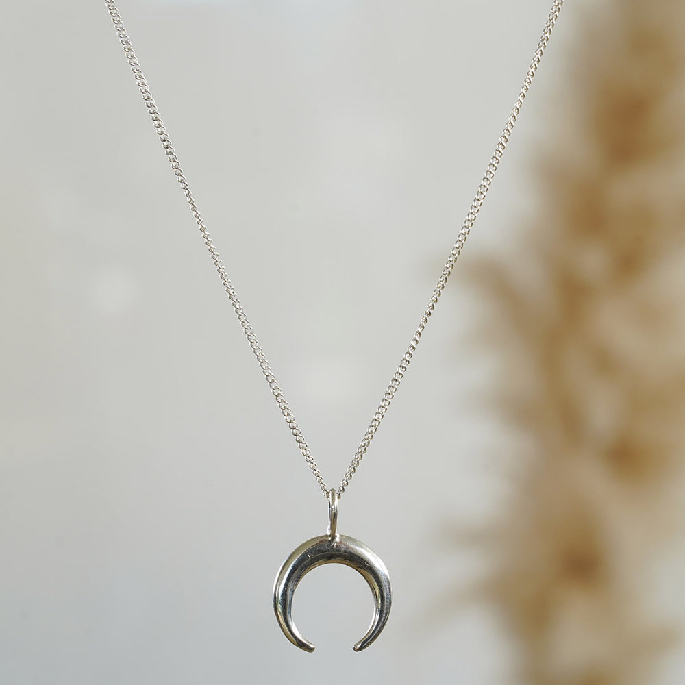 Inner Glow Necklace with a Handmade Moon Crescent in Sterling Silver