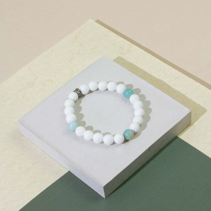 White light gemstone Bracelet handmade by Manipura with White Jade and Amazonite beads