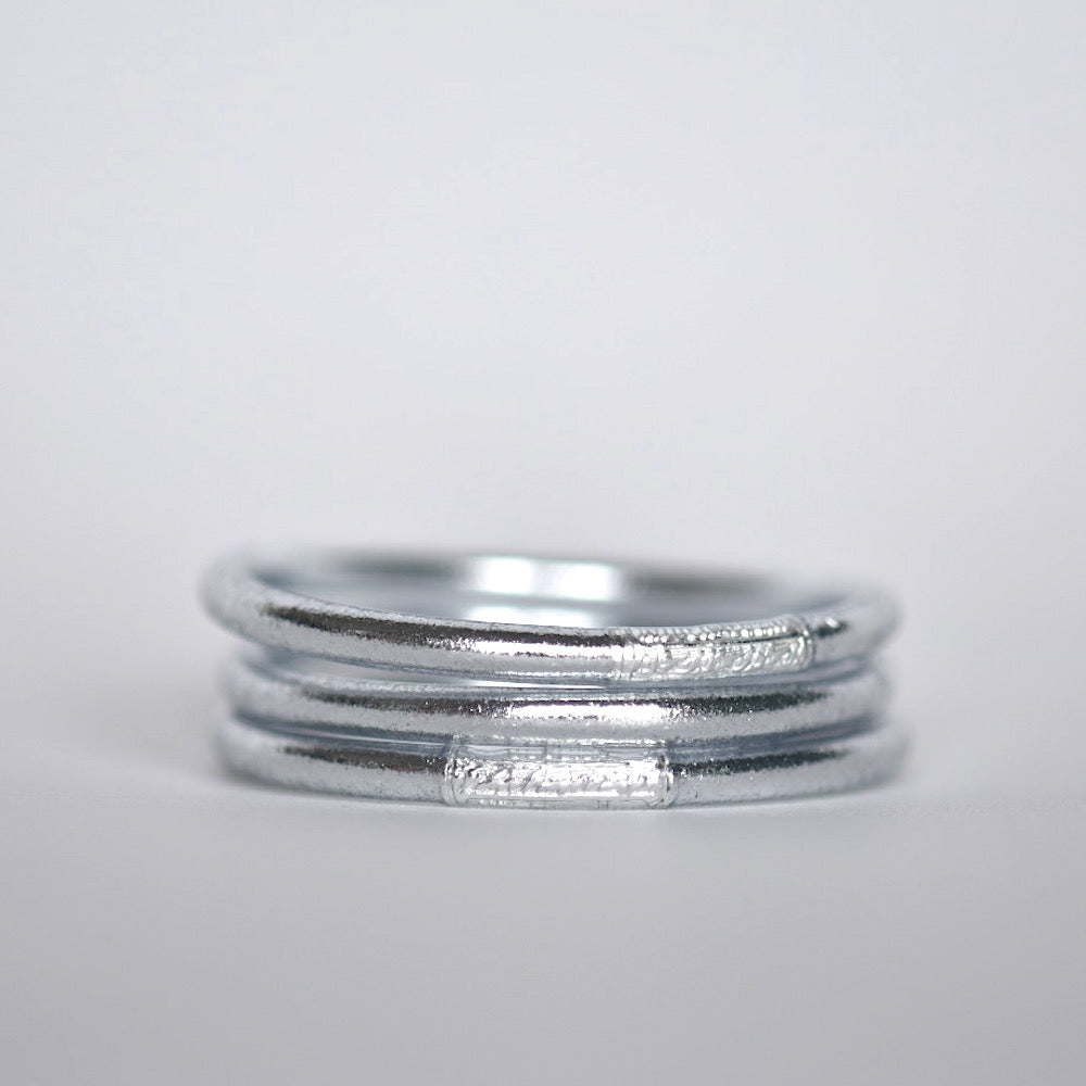 Stack of three Silver Color Golf Leaf Temple Bangles with Mantra Handmade Manipura