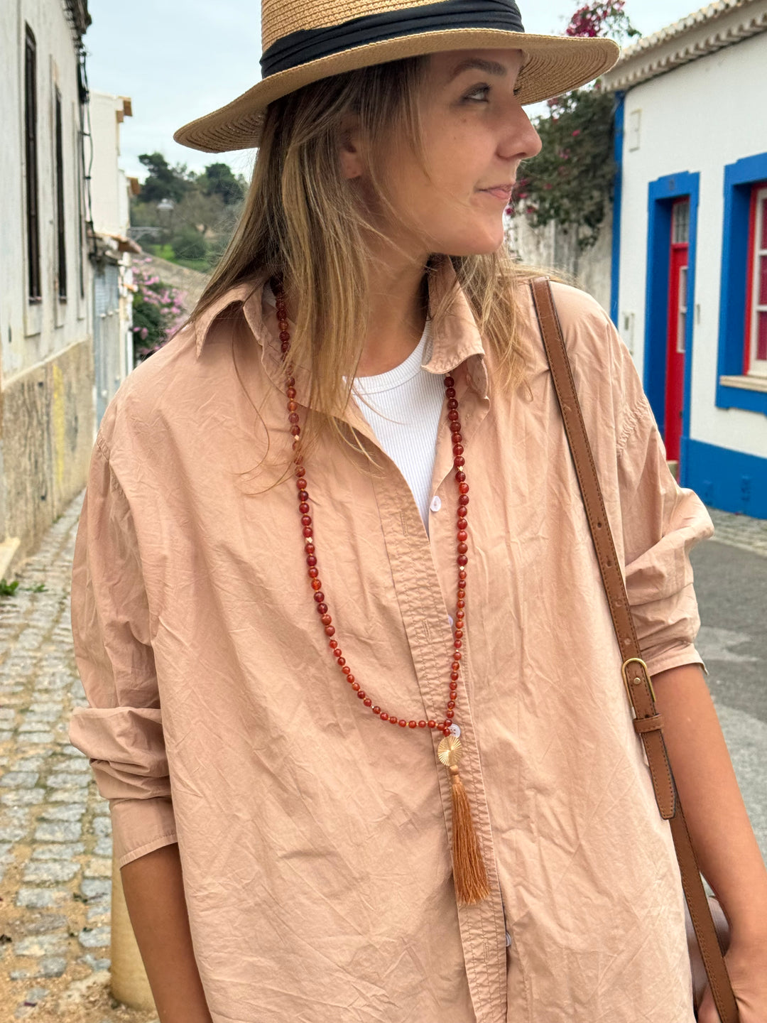 Carnelian & Gold Gemstone Mala with 108 Carnelian beads