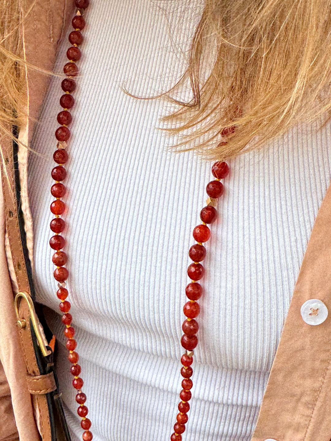 Carnelian & Gold Gemstone Mala with 108 Carnelian beads