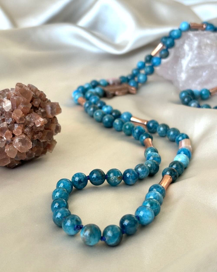 Creativity Gemstone Mala with Apatite, Pink Rhodonite beads