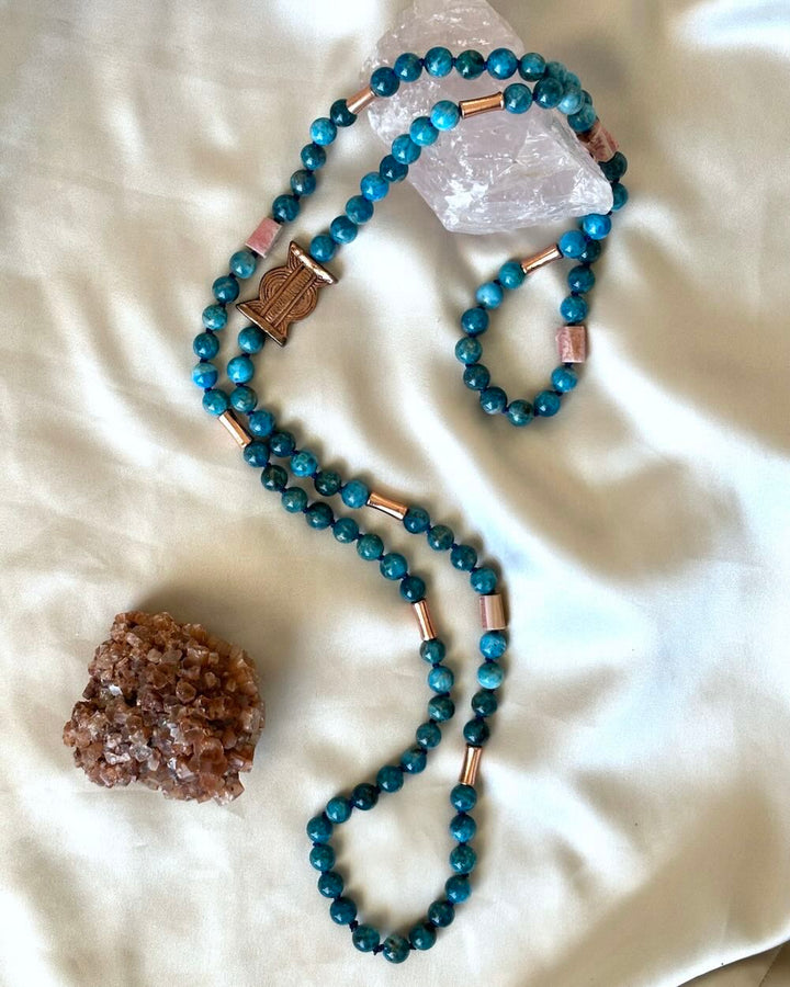 Creativity Gemstone Mala with Apatite, Pink Rhodonite beads