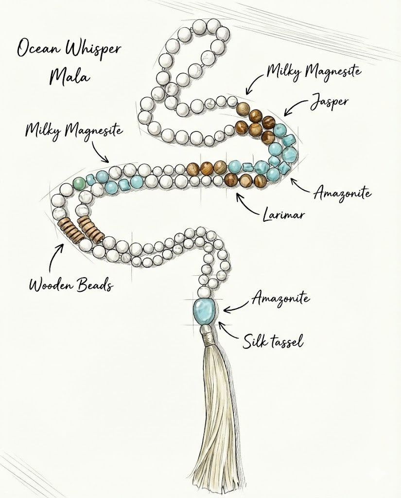 Drawing of Ocean whisper Mala necklace by Manipura