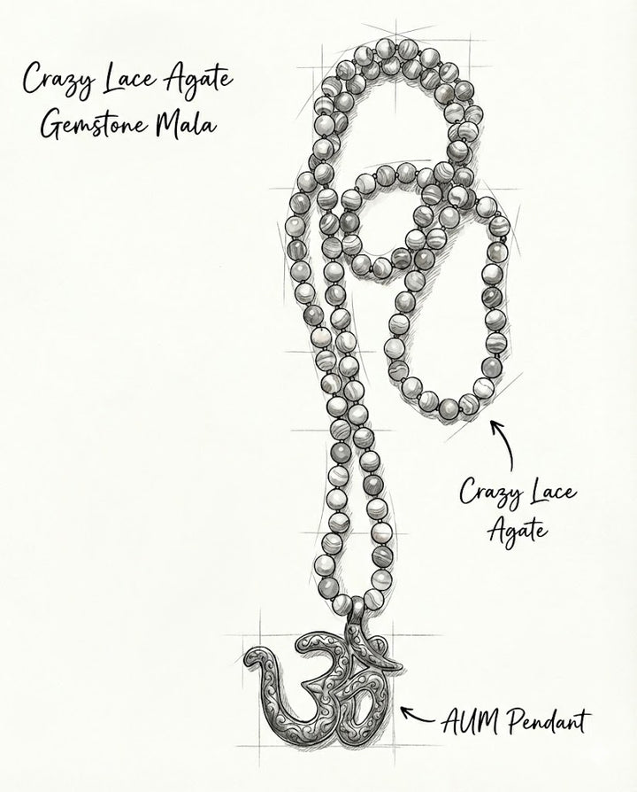 Drawing of Grey agate gemstone mala
