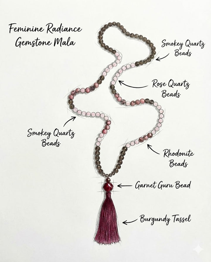 Feminine radiance Mala necklace drawing