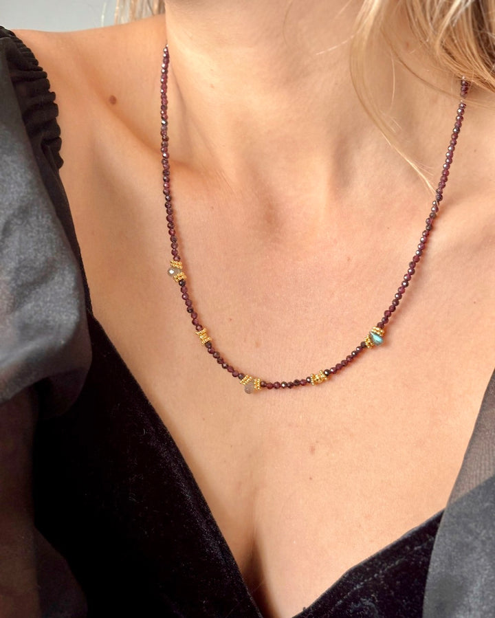 Garnet and Labradorite gemstone necklace