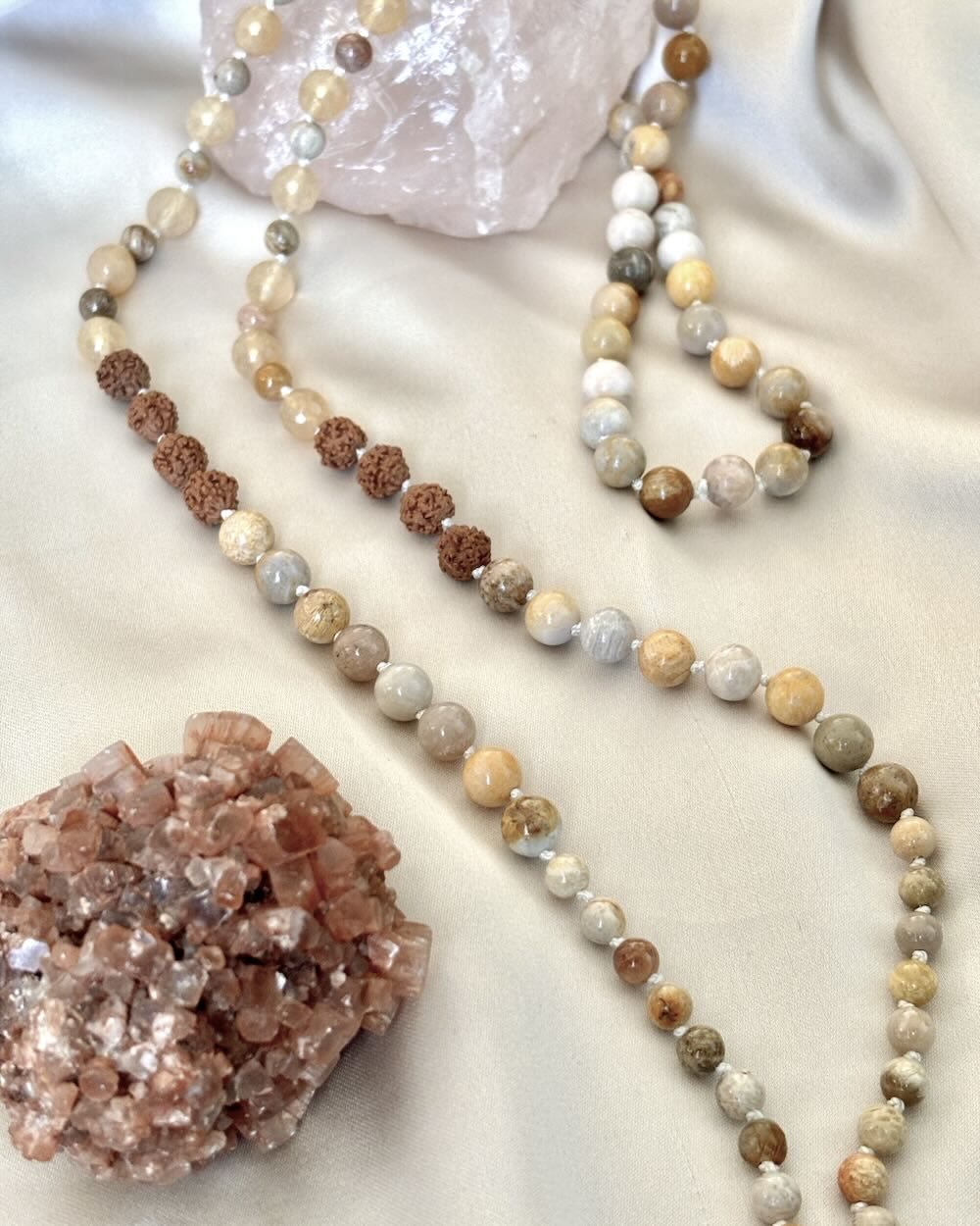 Gemstone Mala with Citrine, Sacred Rudraksha and Jasper beads
