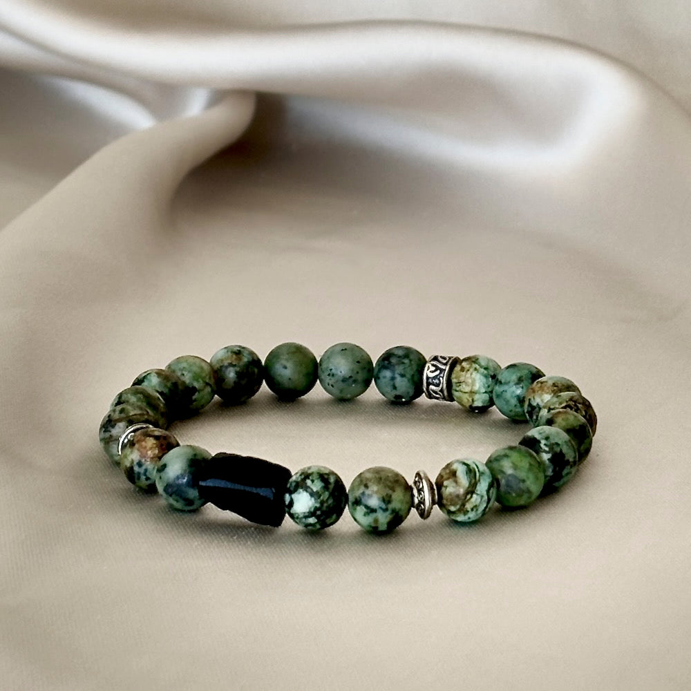 Gemstone Bracelet with African Turquoise and Shungite beads