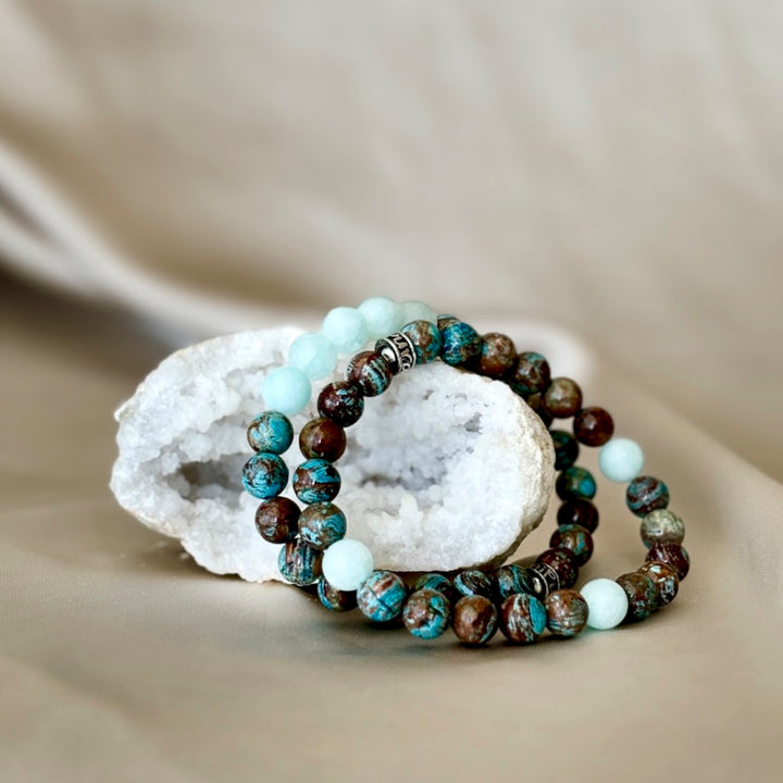 Empowerment Duo stack Bracelets with Chrysocolla and Amazonite beads