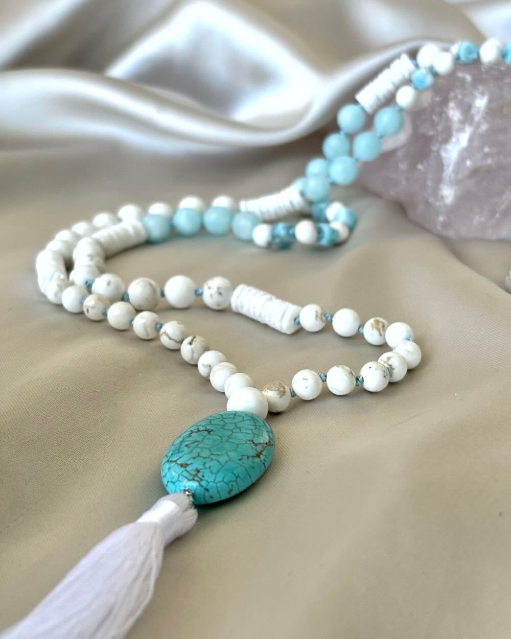white mala beads necklace