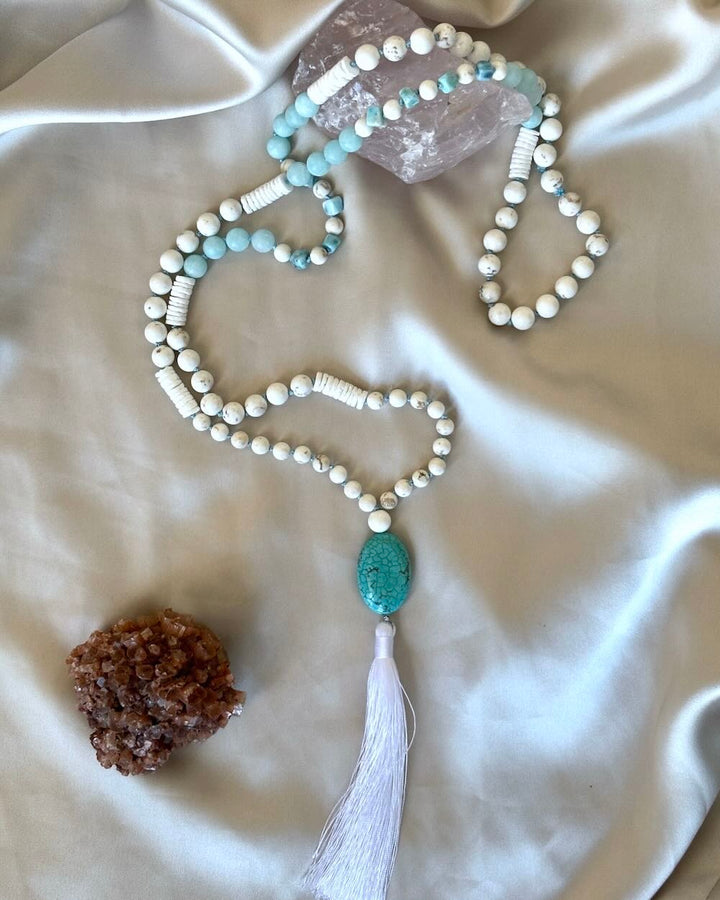 Déesse Gemstone Mala avec perles Turquoise, Larimar, Amazonite et Magnésite