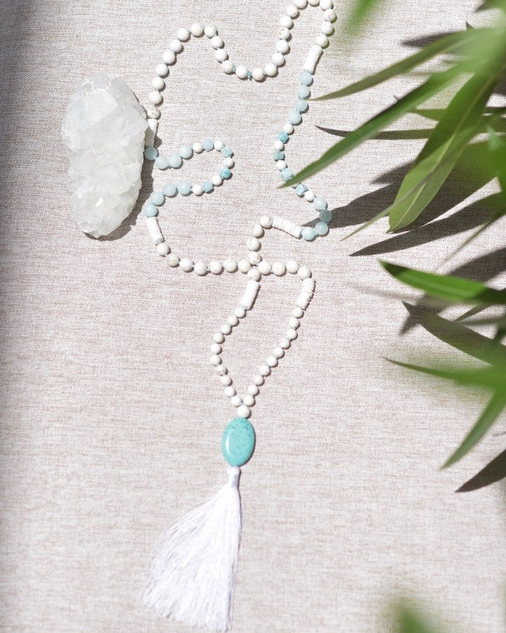 Göttinnen-Edelstein-Mala mit Türkis-, Larimar-, Amazonit- und Magnesit-Perlen