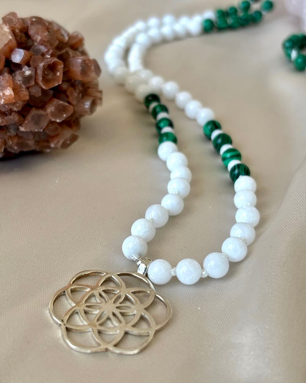 Fossil Beads Hand Knotted Spiritual Mala Beads Jewelry Necklace - Karma,  Nirvana, Meditation, 6MM, Prayer Beads, For Awakening Chakra