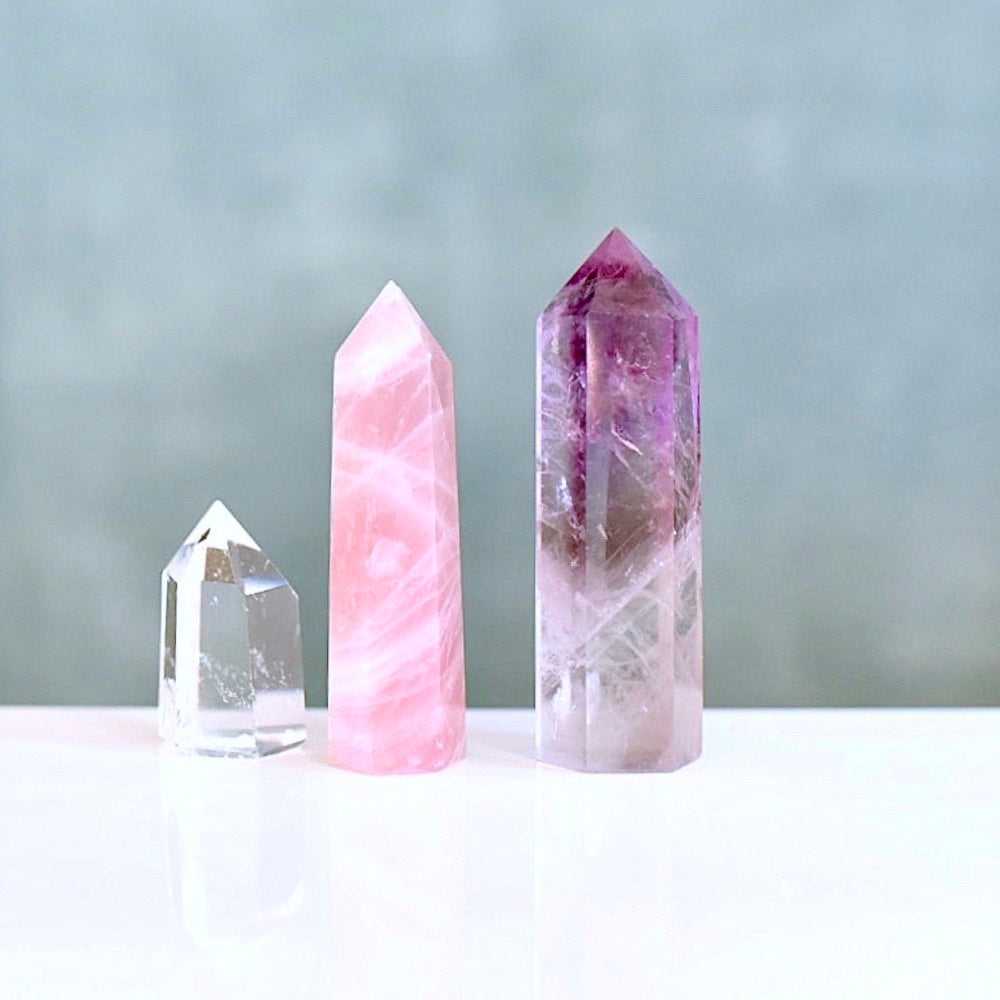 Mix Set of Amethyst, Rose & Clear Crystal Wands by Manipura Malas at 39.50