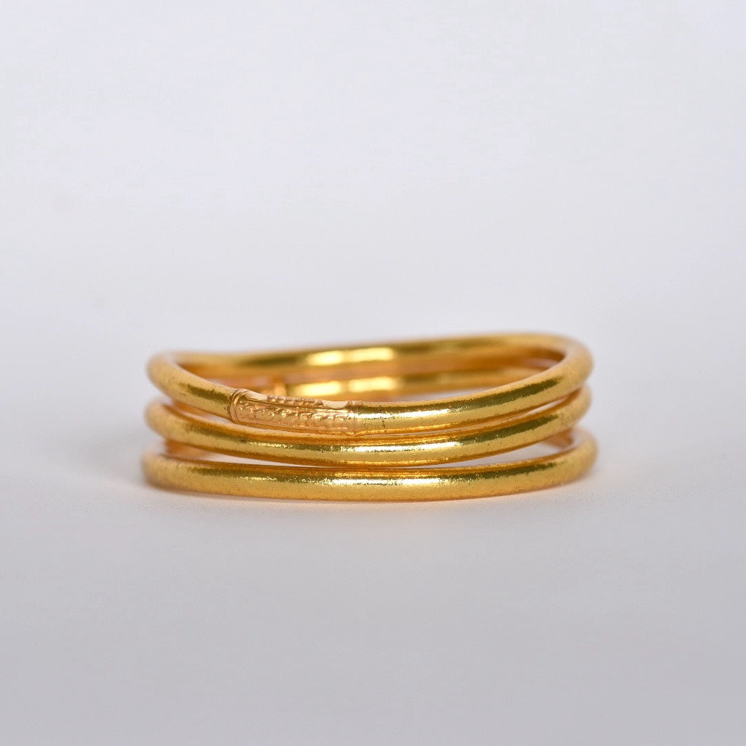 Gold leaf Temple Buddhist Bangles with Love and Lack Mantra - Stack of 3 in Thick Gold 
