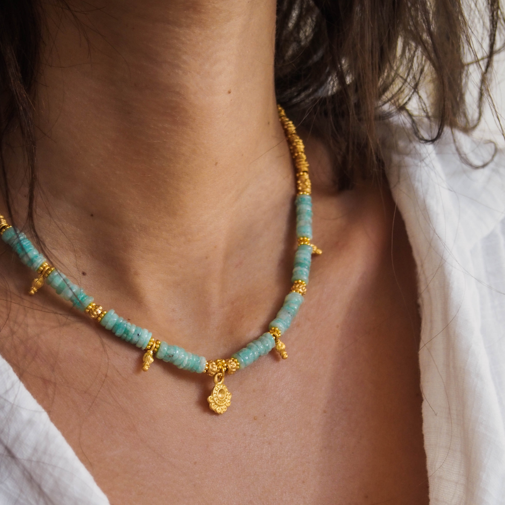 Amazonite choker with golden beads by Manipura