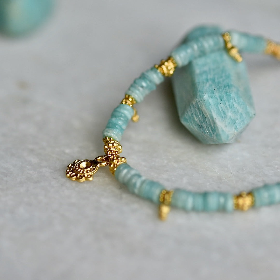 Amazonite gemstone choker with Golden pendant by Manipura