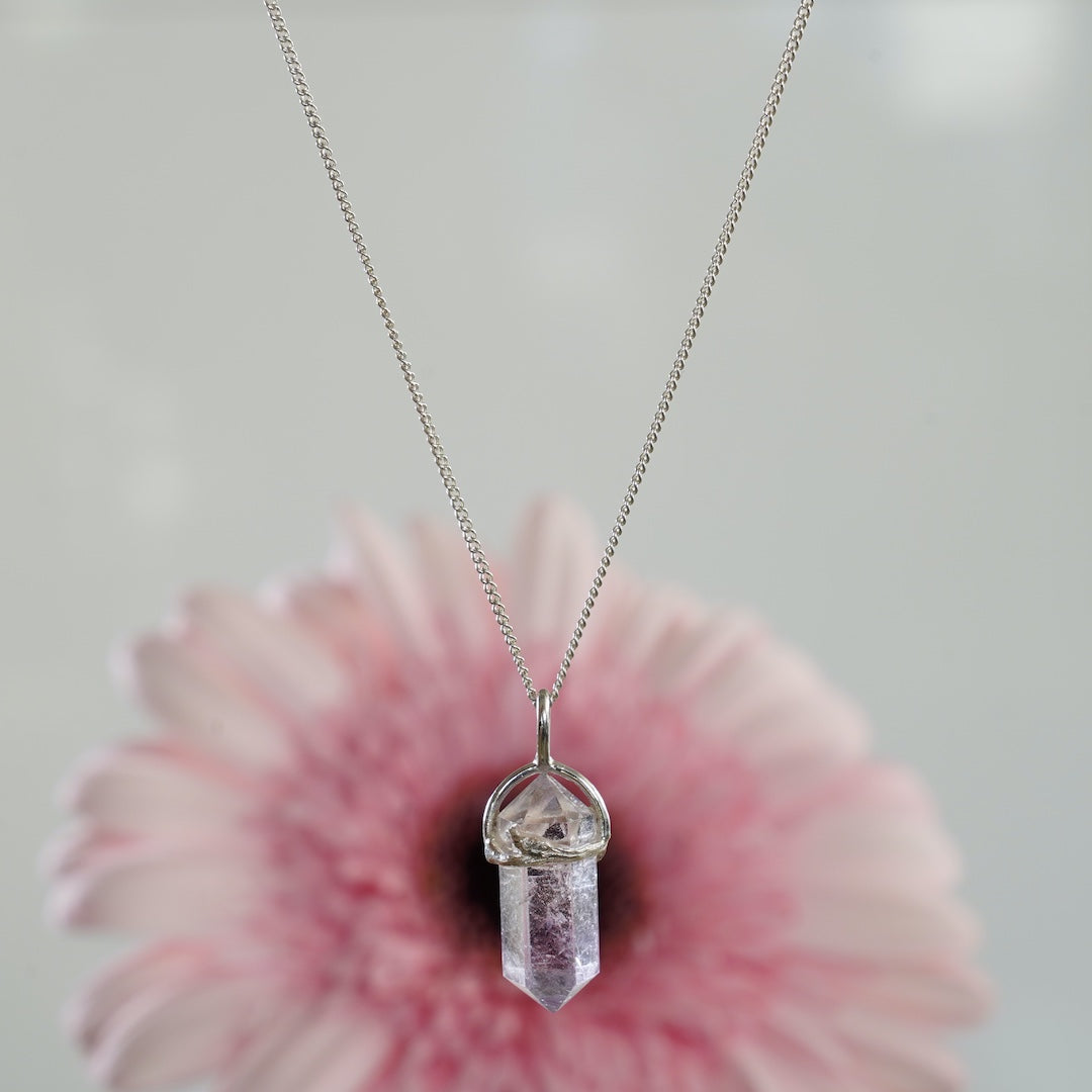 Silver Necklace with Amethyst Crystal Double Direction cut