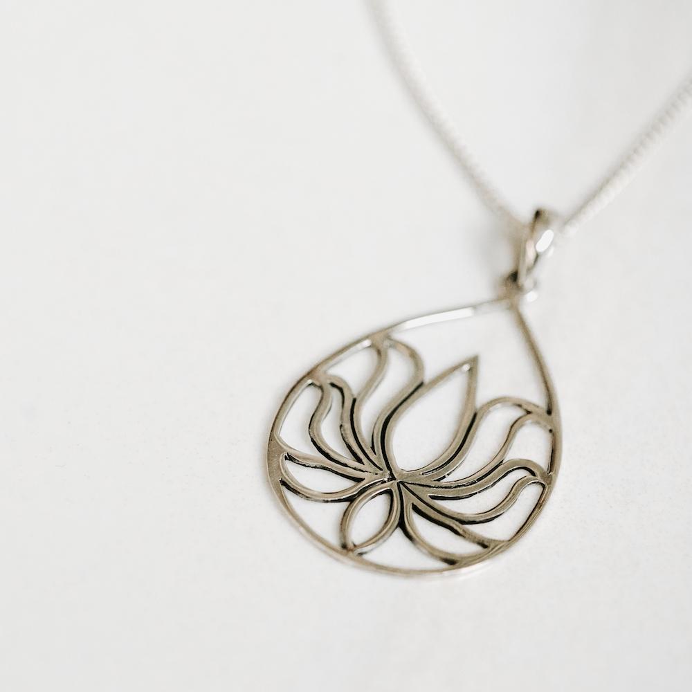 Lotus Flower Silver Necklace - Handmade in 925 Sterling Silver by Manipura Malas at