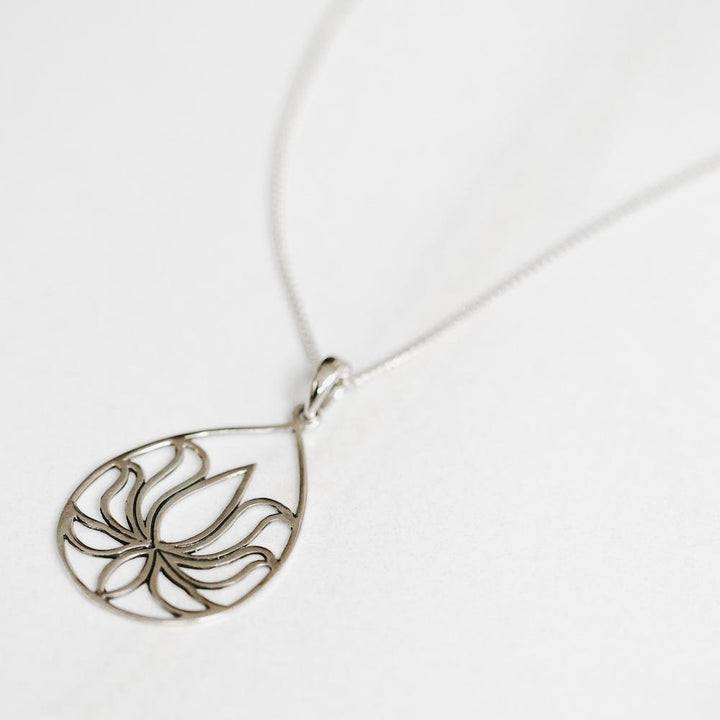 Lotus Flower Silver Necklace - Handmade in 925 Sterling Silver by Manipura Malas at