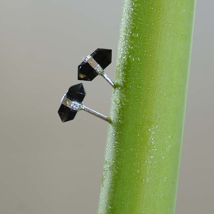Unity Studs Earrings in Silver and Double-Terminated Obsidian Crystal