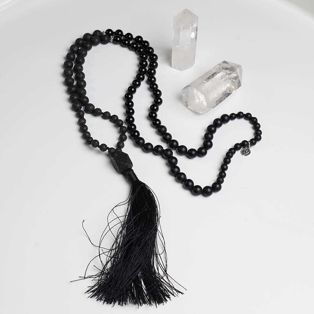 Black is the New Black Gemstone Mala - Handmade with 108 Mala Beads by Manipura