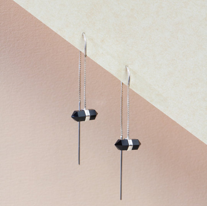 Unity Silver Earrings with Double-Terminated Obsidian Crystal