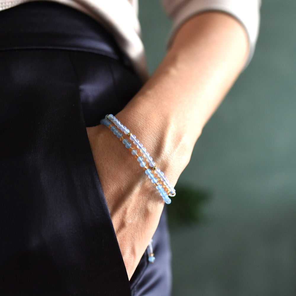 Blue Aquamarine Adjustable Gemstone Bracelet by Manipura Malas at