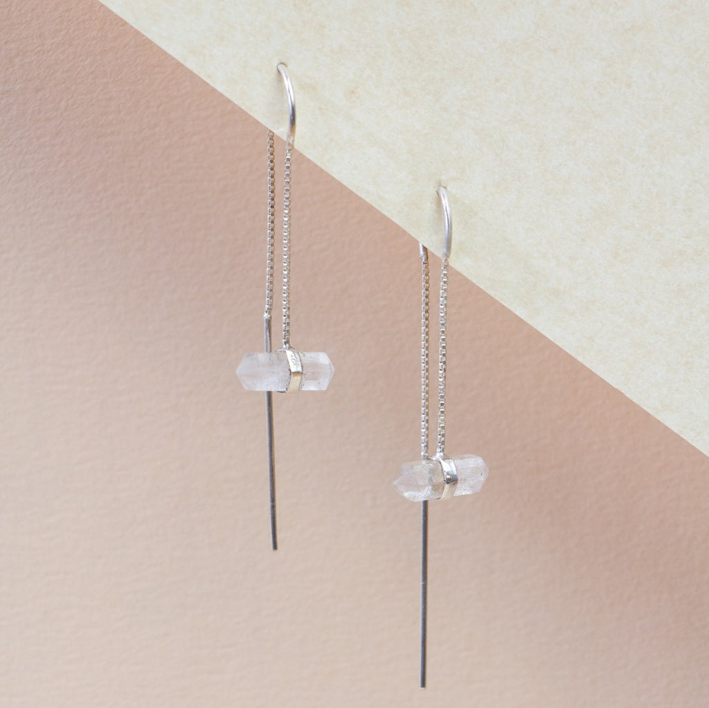 Silver Studs Earrings Double-Terminated Clear Quartz Crystal – Manipura  Malas