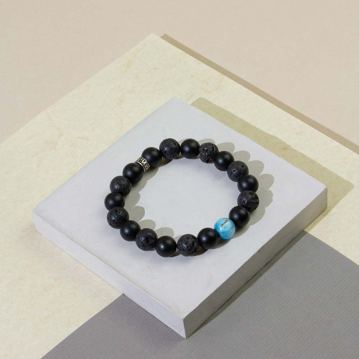 Infinity Gemstone Bracelet Handemade by Manipura with Black Lava Mat Onyx and Apatite 10mm