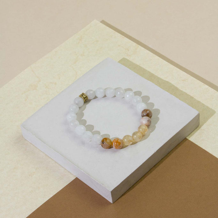 Jasper Citrine and White Jade Gemstone beaded Bracelet handmade by Manipura