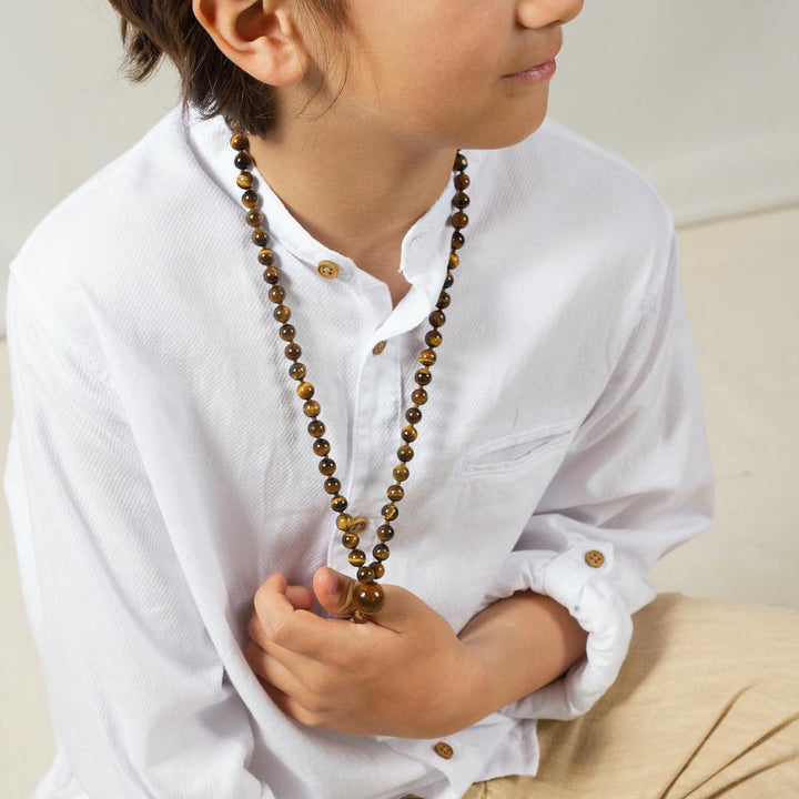 Mala Perlenkette für Kinder, handgefertigt mit Tigerauge-Perlen