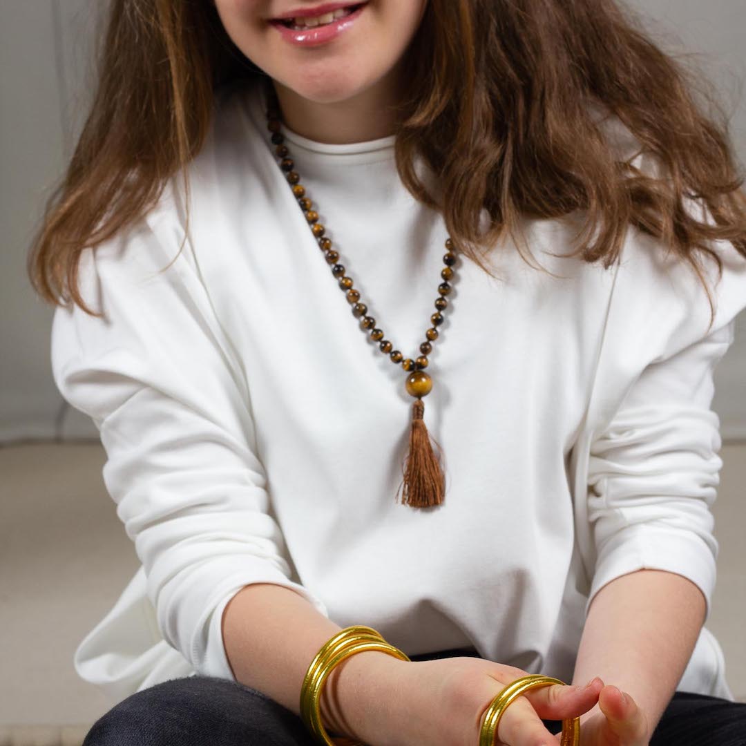 Collier de perles Mala pour enfants fait à la main avec des perles d'oeil de tigre