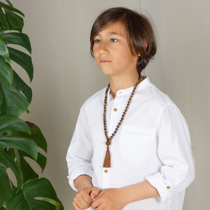 Mala Perlenkette für Kinder, handgefertigt mit Tigerauge-Perlen