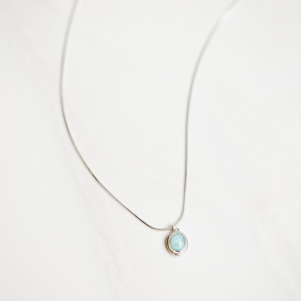 Larimar Pendant Silver Necklace - Handmade in 925 Sterling Silver by Manipura Malas at