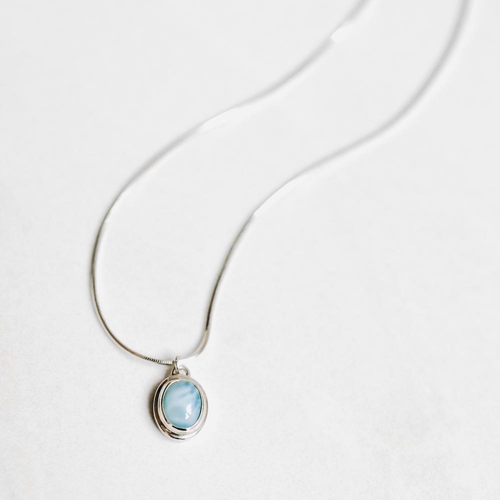 Larimar Pendant Silver Necklace - Handmade in 925 Sterling Silver by Manipura Malas at