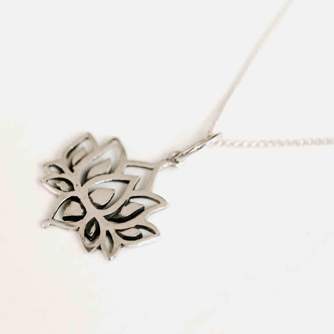 Small Lotus Flower Silver Necklace - Handmade in 925 Sterling Silver by Manipura Malas at