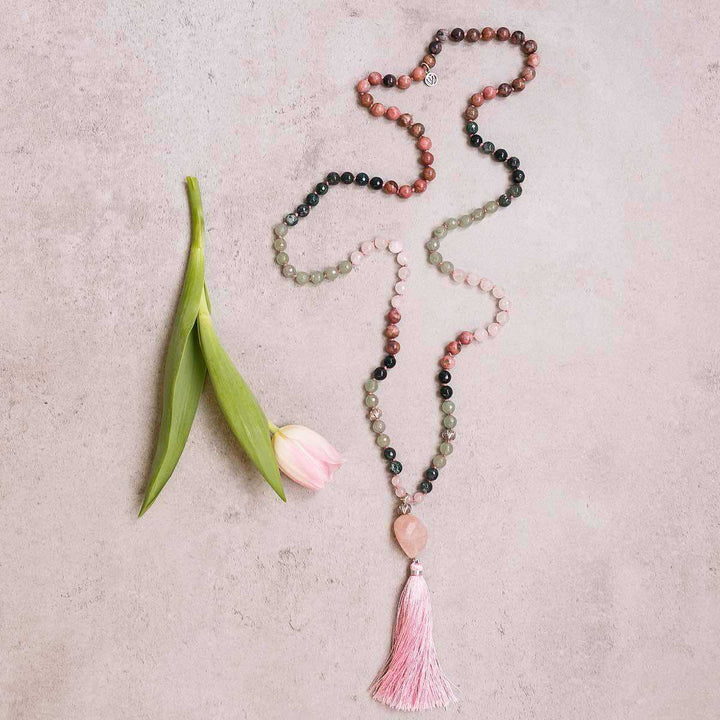 Loving Heart Gemstone Mala - Handmade with 108 Mala Beads by Manipura