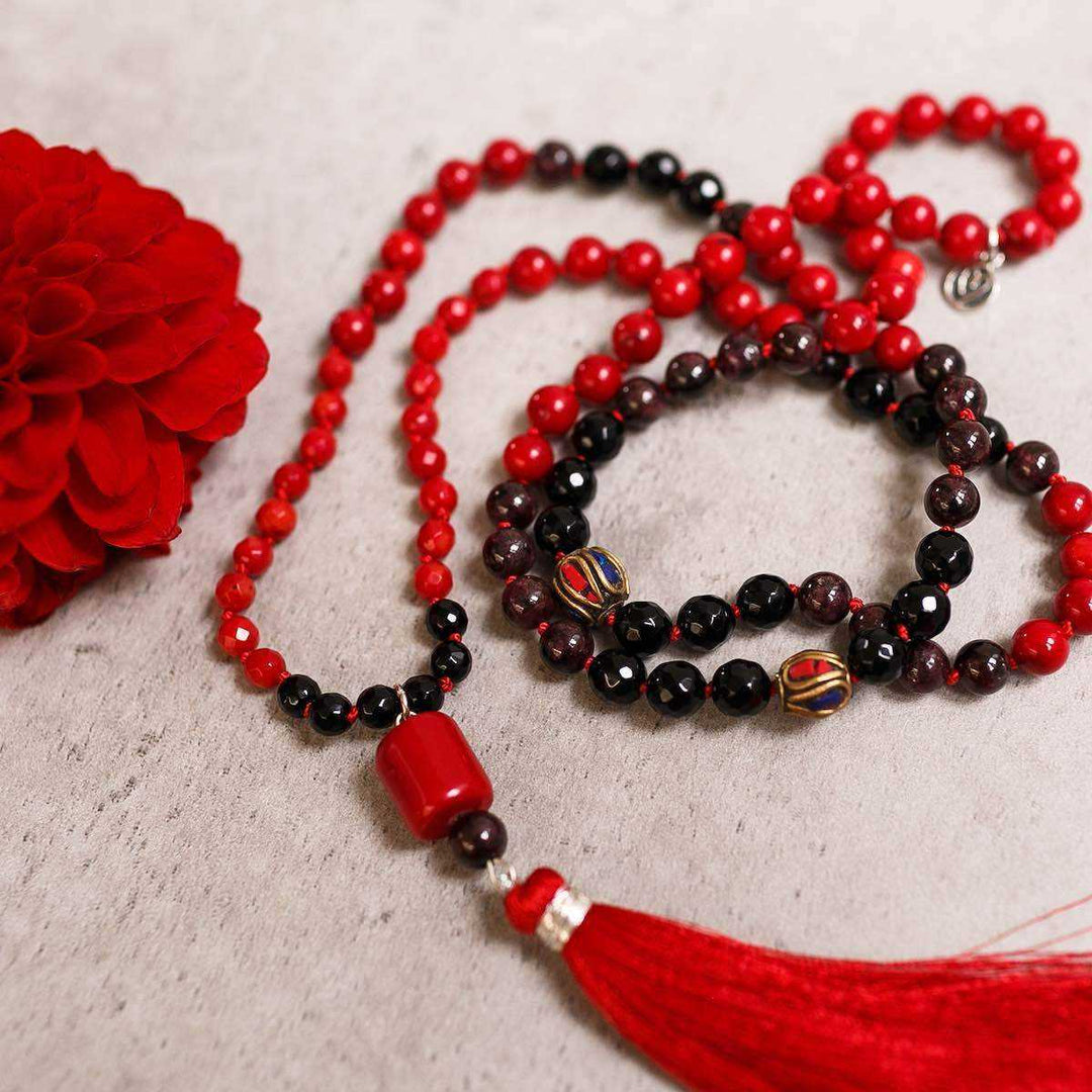 Red is Passion Gemstone Mala - Handmade with 108 Mala Beads by Manipura