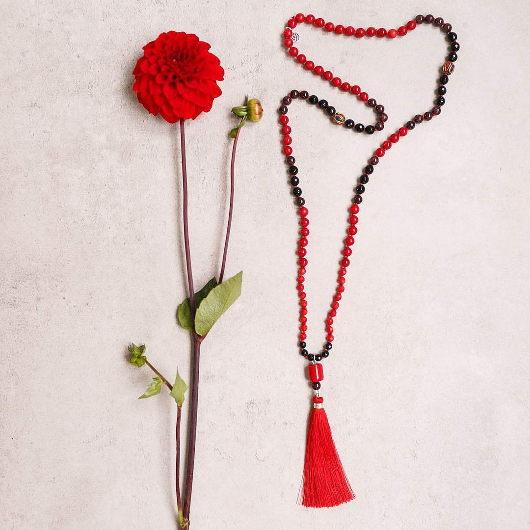 Red is Passion Gemstone Mala - Handmade with 108 Mala Beads by Manipura