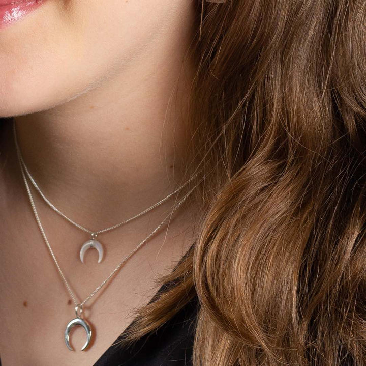 Inner Glow Necklace with a Handmade Moon Crescent in Sterling Silver