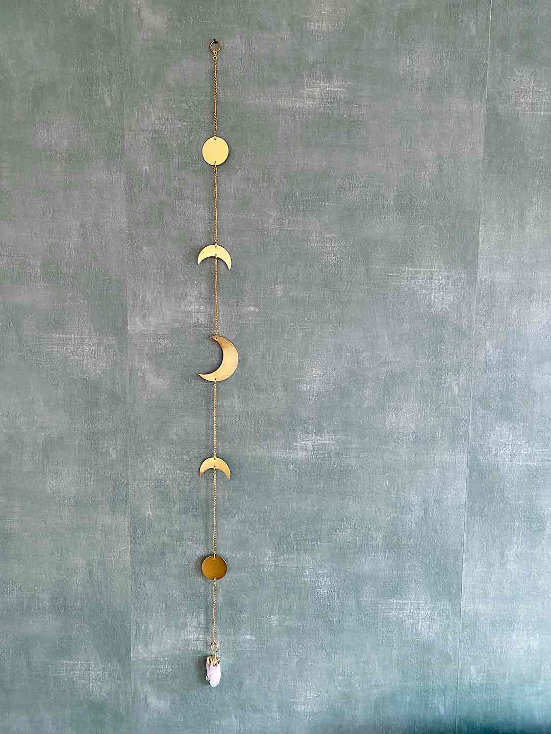 Moon Cycle Wall Garland Sling with a Crystal Cluster Pendant (5 moon phases)  