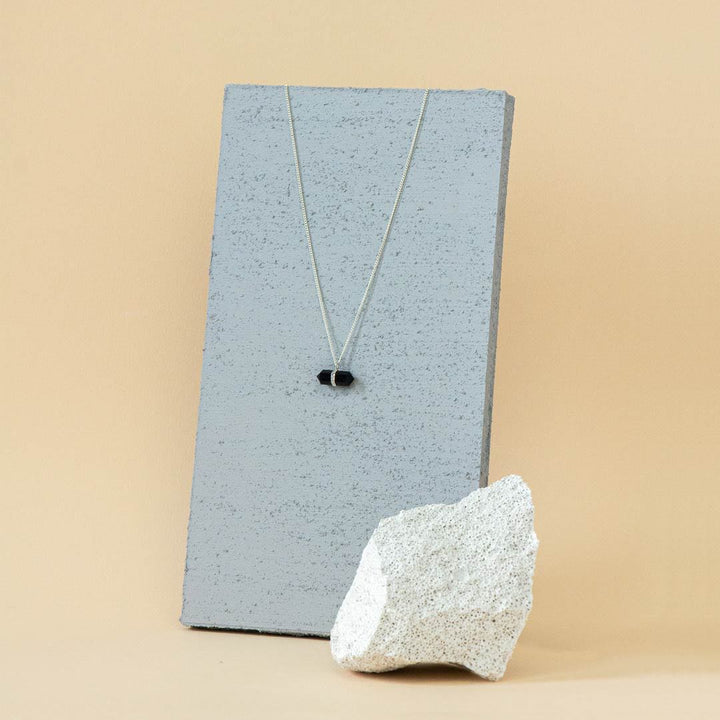 Unity Silver Necklace with Double-Direction Black Obsidian Crystal