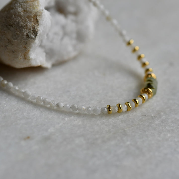 Natural Moonstone and Prehnite bead choker necklace Manipura
