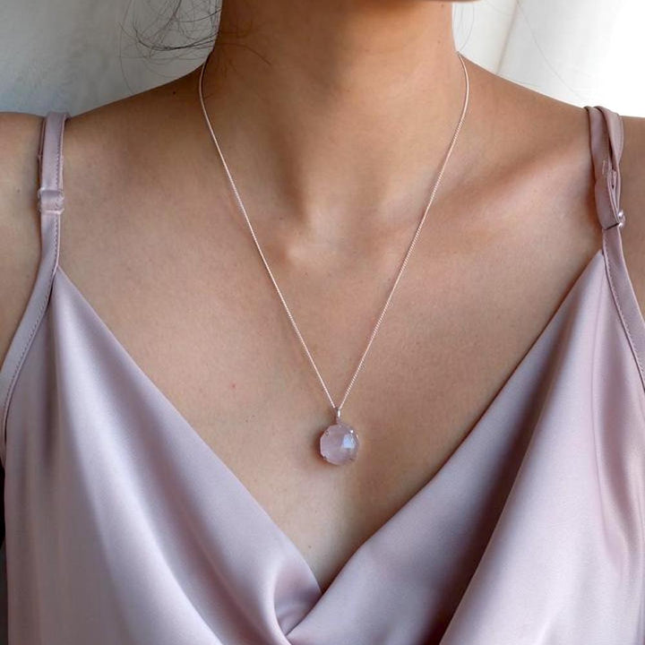 True Radiance Silver Necklace with Natural Rose Quartz Crystal
