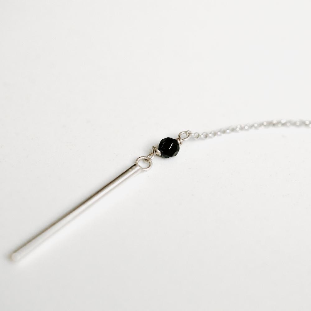 Black Onyx Tie Silver Necklace - Handmade in 925 Sterling Silver by Manipura Malas at